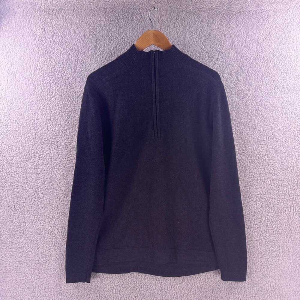 Lululemon Mens 100% Merino Wool Quarter Zip Sweater Black Mock Neck 9813
